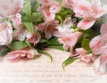 Beautiful Alstroemeria flowers and Love letter . Vintage retro ValentineÃ¢â¬â¢s day backgro Royalty Free Stock Photo
